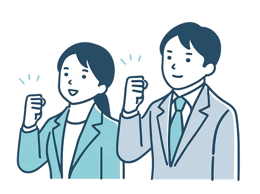 握りこぶしを掲げている男女のイラスト